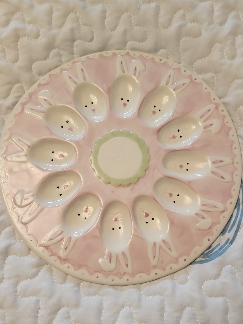 Pastel Pink Bunny Egg Platter - Decorative Ceramic Serveware